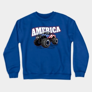 America: Stars and Stripes Monster Truck // Funny Merica 4th of July Crewneck Sweatshirt